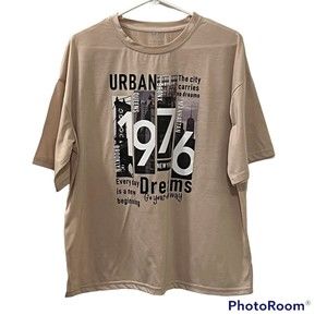 Shein Mens Short Sleeve Graphic T Shirt 1976 Urban City Graphic Beige Size Small